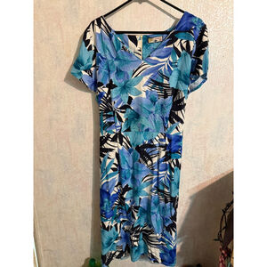 Women's Caribbean Joe Floral Dress Size XL Blue